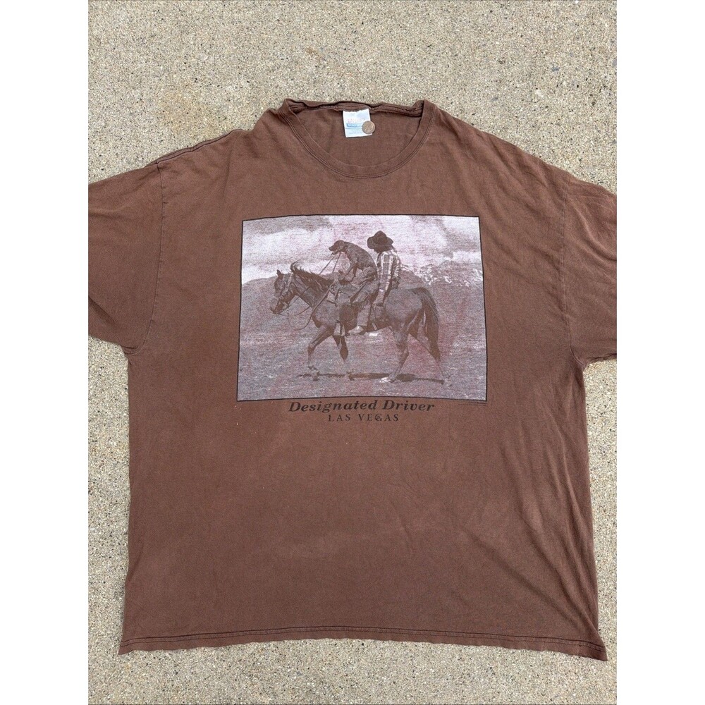 VTG Hanes Paul Stanton Designated Driver Las Vegas Cowboy Horse 2XL Brown Shirt